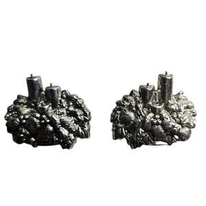 Vintage Christmas Candle Centerpiece Silver tone Stud Earrings 1" NEW Deadstock